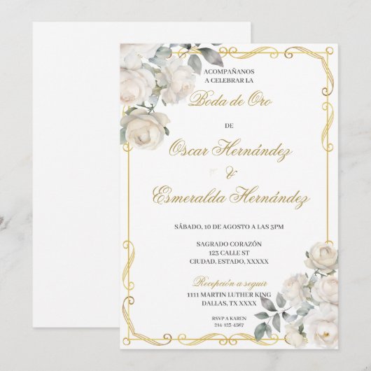 Boda de oro elegante編集可能 招待状 (正面/裏面)