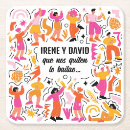 Boda Festivalera - Baile Disco - Naranja y Rosa スクエアペーパーコースター