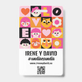 Boda Festivalera Naranja y Rosa Retro WedFest バッジ (裏面)