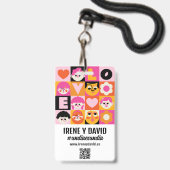 Boda Festivalera Naranja y Rosa Retro WedFest バッジ (裏面（ネックストラップ付）)