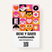 Boda Festivalera Naranja y Rosa Retro WedFest バッジ (裏面)