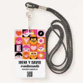 Boda Festivalera Naranja y Rosa Retro WedFest バッジ (裏面ランヤード)