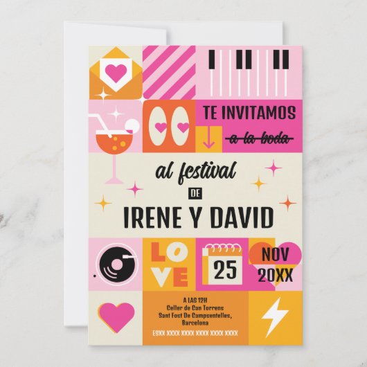 Boda Festivalera Naranja y Rosa (Spanish language) 招待状 (正面)