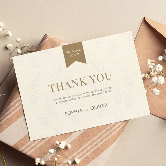 Boda romántico dorado ramas de olivo サンキューカード