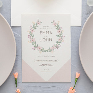 Boda romántico rosa corona de flores silvestres 招待状