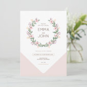 Boda romántico rosa corona de flores silvestres 招待状 (スタンド正面)