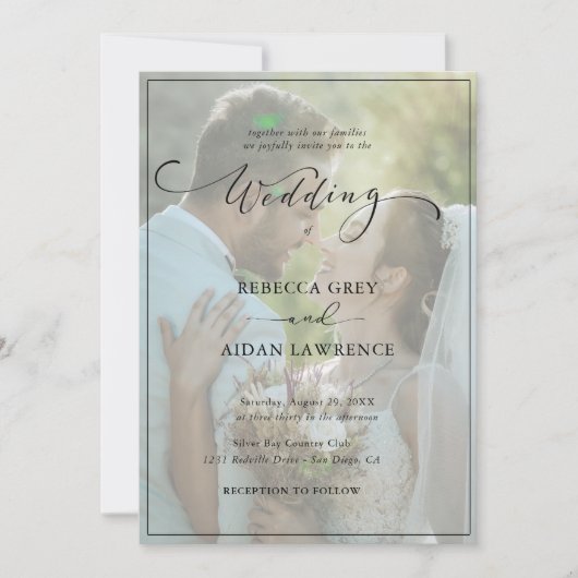  Boda simple de fotografías en blanco y negro 招待状 (正面)