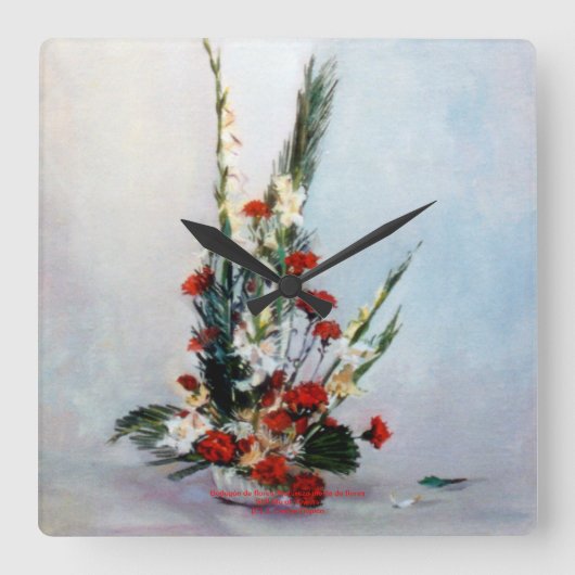 Bodegón de flores/Still life of flowers スクエア壁時計 (正面)