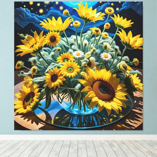 Bodegón Flores y Noche 1 - 001 キャンバスプリント (インサイチュ (ウッドフロア))