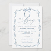 BODHI | Baby Shower Invitation It's a Boy Blue Bow 招待状 (正面)