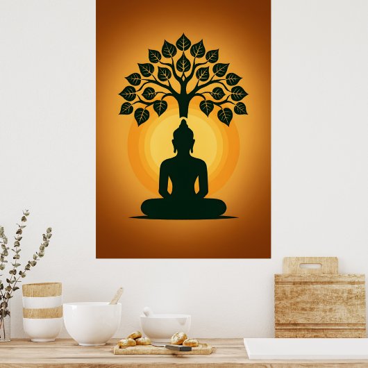 Bodhi Tree Buddha Meditation Art - Zen Spiritual E ポスター (キッチン)