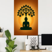 Bodhi Tree Buddha Meditation Art - Zen Spiritual E ポスター (ホームオフィス)