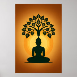 Bodhi Tree Buddha Meditation Art - Zen Spiritual E ポスター