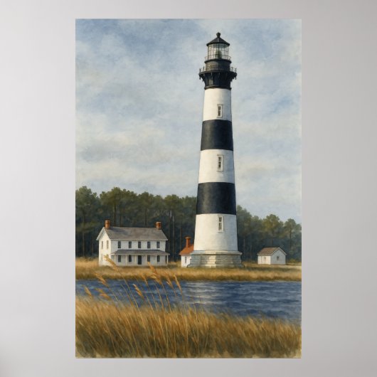 Bodie Island Lighthouse Watercolor ポスター (正面)
