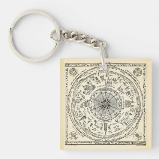 Bodleianの図書館からのオックスフォードの眺めの地図 キーホルダー (正面)