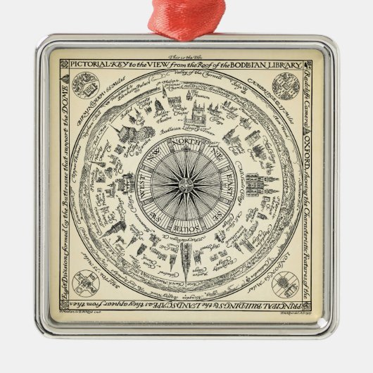 Bodleianの図書館からのオックスフォードの眺めの地図 メタルオーナメント (正面)
