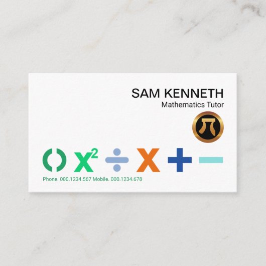 BODMAS数カラフル学記号数学教師 名刺 (正面)