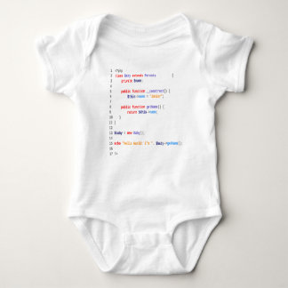 Body baby hello world php branco ベビーボディスーツ