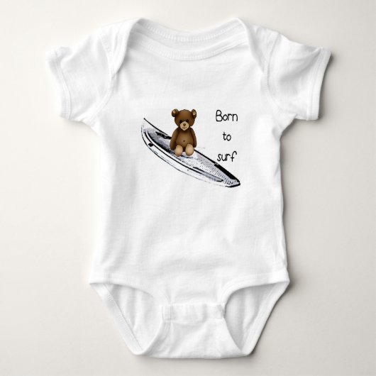 Body bébé blanc "Born to surf" avec nounours ベビーボディスーツ (正面)