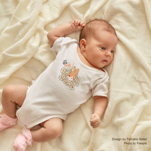 Body bébé So Cute lapin mignon et fleurs blanches ベビーボディスーツ