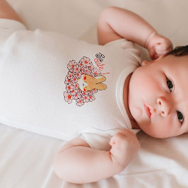 Body bébé So Cute lapin mignon et fleurs roses ベビーボディスーツ