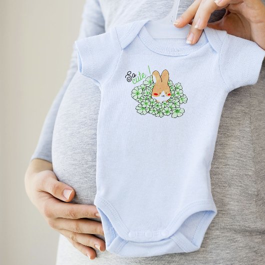 Body bébé So Cute lapin mignon et fleurs vertes ベビーボディスーツ