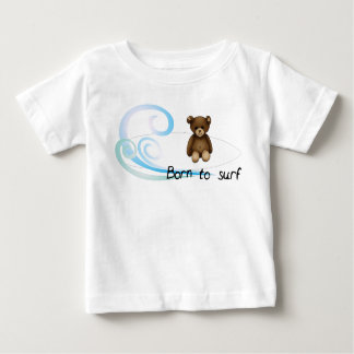 Body blanc bébé "Born to surf", vagues et nounours ベビーTシャツ
