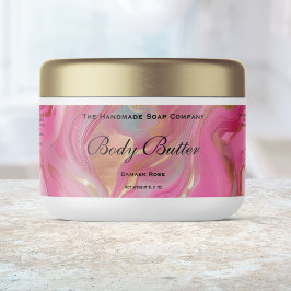 Body Butter Cosmetics Jar Label Pink Marble & Gold ペットボトルラベル
