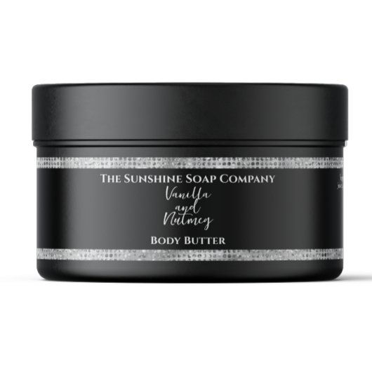 Body Butter Jar Label Black Silver Glitter ラップアラウンドラベル