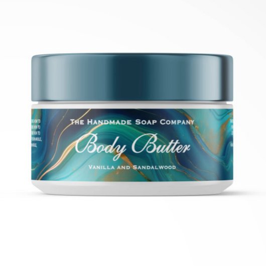 Body Butter Jar Label - Teal Blue & Gold Marble ラップアラウンドラベル