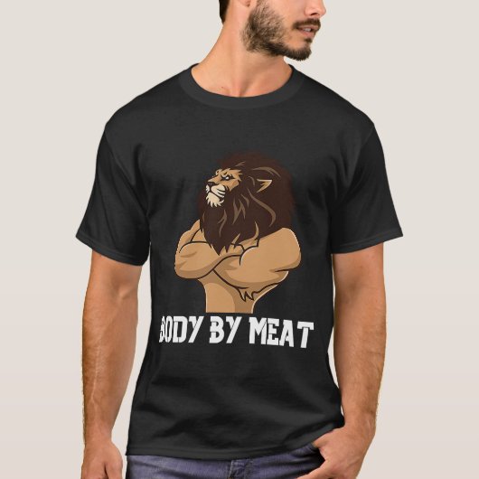 BODY BY MEAT CARNIVORE LION WORKOUT FITNESS GYM BO Tシャツ (正面)