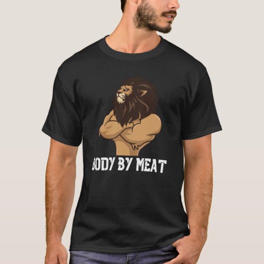BODY BY MEAT CARNIVORE LION WORKOUT FITNESS GYM BO Tシャツ (正面)