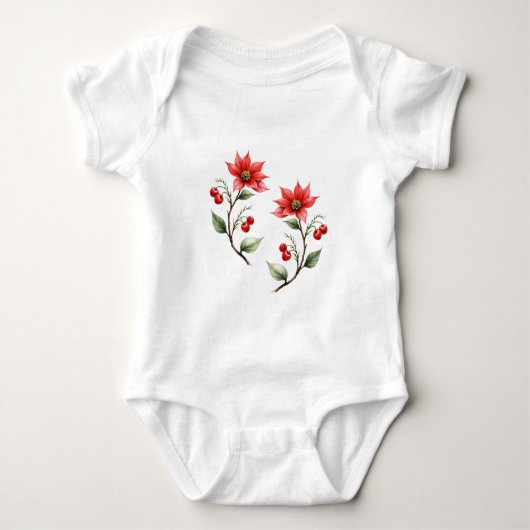 Body para Bebê Natal Flores Vermelhas ベビーボディスーツ (正面)