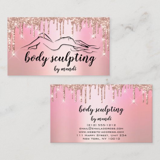 Body Sclupting Beauty Logo Glitter Drips Pink 名刺 (正面/裏面)