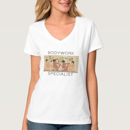 Bodyworkの専門家の古代リフレクソロジーのV首のティー Tシャツ (正面)
