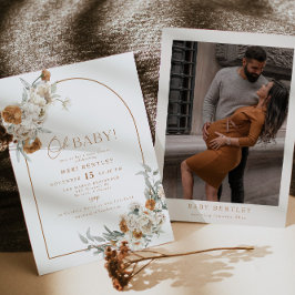 BOHEMEテラコッタフローラボホアーチベイビーシャワー 招待状