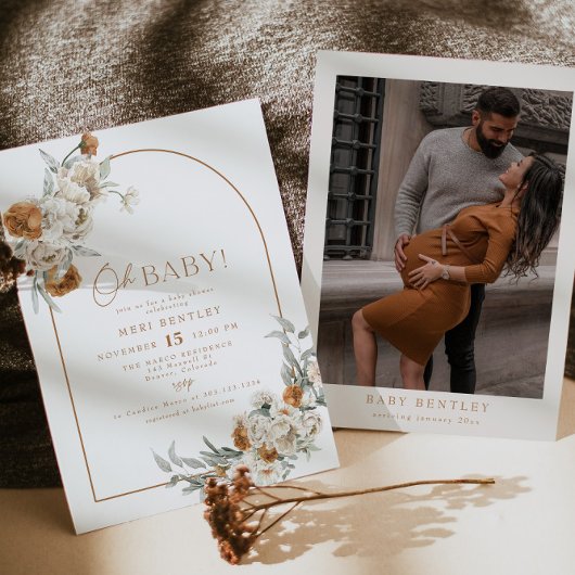 BOHEMEテラコッタフローラボホアーチベイビーシャワー 招待状