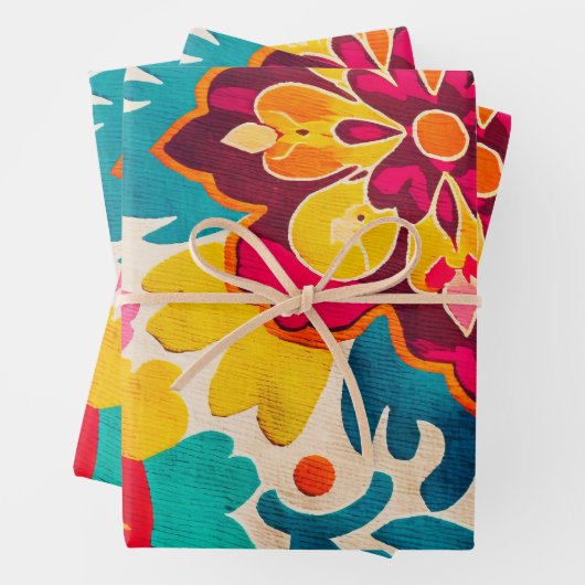 BOHEMIA 3枚の美しいboho-スタイルギフトラップ ラッピングペーパーシート (インサイチュ)