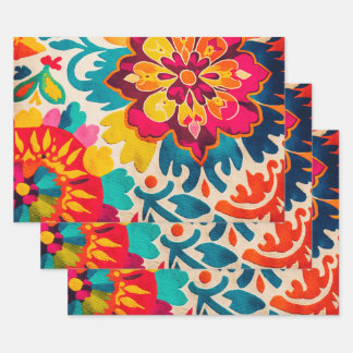 BOHEMIA 3枚の美しいboho-スタイルギフトラップ ラッピングペーパーシート