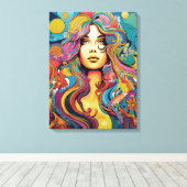Bohemian 60s 70s Hippy Woman キャンバスプリント (インサイチュ (ウッドフロア))