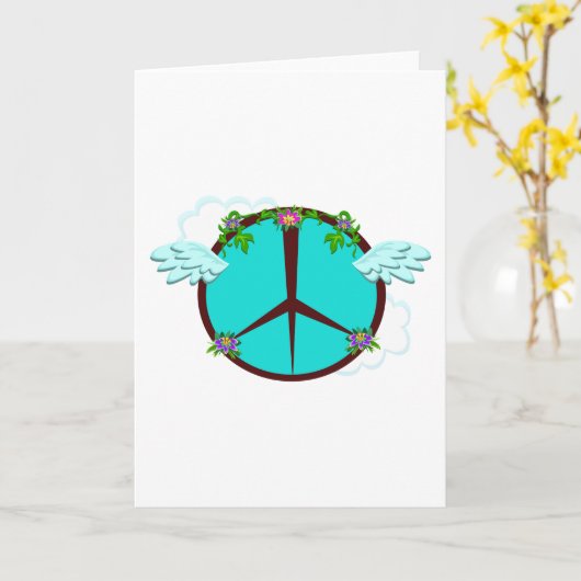 Bohemian Angel Wings Peace Symbol カード (黄色い花)