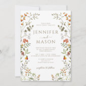Bohemian Autumn Meadow Flower Wreath Fall Wedding 招待状 (正面)