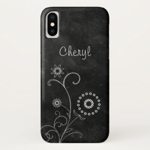 Bohemian Blackboard白かわいらしい花(名前あり) iPhone X ケース