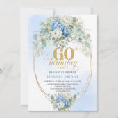 Bohemian Blue Floral 60th Birthday Invitation 招待状 (正面)