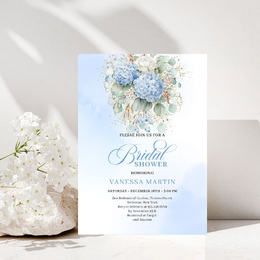 Bohemian Blue Floral Bridal Shower Invitation 招待状