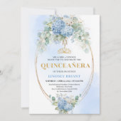Bohemian Blue Floral Eucalyptus Quinceañera Invite 招待状 (正面)