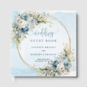 Bohemian Blue Floral Gold Glitter Guest Book ゲストブック (正面)