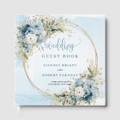 Bohemian Blue Floral Gold Wedding Guest Book ゲストブック (正面)