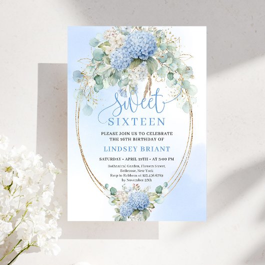 Bohemian Blue Floral Sweet 16 Birthday Invitation 招待状