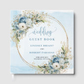 Bohemian Blue Flowers Eucalyptus Gold Guest Book ゲストブック (正面)